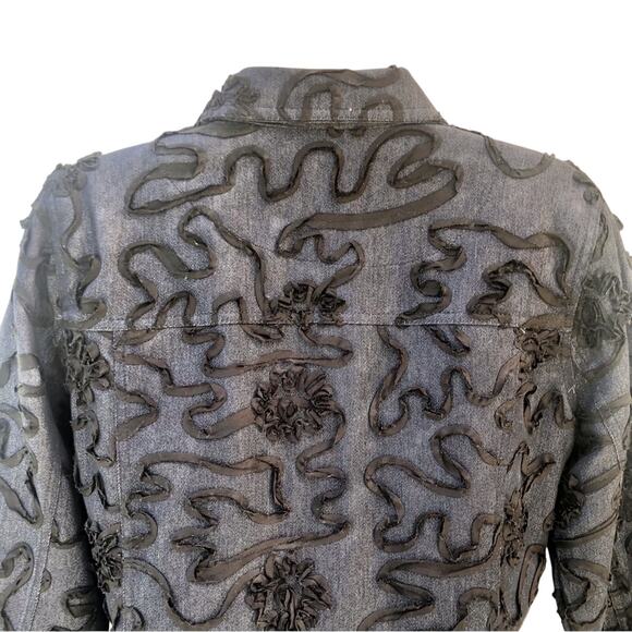 Analogy Black Trim Classic Denim Jacket Top Stitching Detail Silver Tone Buttons - Picture 15 of 16